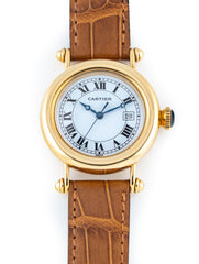 Cartier Diabolo De Cartier Large 32mm 18k Yellow Gold Brown Gator Cartier Deployment Strap 18k Buckle W1507651