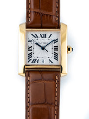 Cartier Tank Francaise Large 27mm 18k Yellow Gold Brown Gator Cartier Strap W5000156
