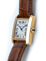 Cartier Tank Francaise Large 27mm 18k Yellow Gold Brown Gator Cartier Strap W5000156