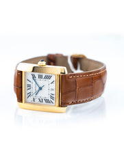 Cartier Tank Francaise Large 27mm 18k Yellow Gold Brown Gator Cartier Strap W5000156