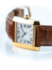 Cartier Tank Francaise Large 27mm 18k Yellow Gold Brown Gator Cartier Strap W5000156