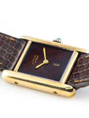 Cartier Tank Must De Cartier Gold Plated 20.4mm Wood Grain Spider'd Dial