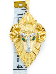 Hammerman Brothers Ram's Head 18k Yellow Gold Diamond Emeralds Pendant Brooch