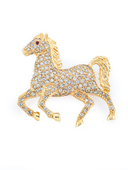 Horse Ruby Eye Slide Pendant 14Kt Yellow Gold 160 Diamonds 5.0 Atw