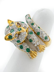 Leopard Ring 18k Yellow Diamonds Emeralds Gold Size 6