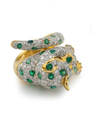 Leopard Ring 18k Yellow Diamonds Emeralds Gold Size 6