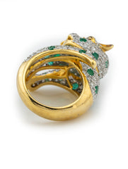 Leopard Ring 18k Yellow Diamonds Emeralds Gold Size 6