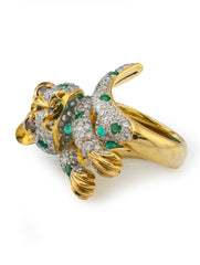 Leopard Ring 18k Yellow Diamonds Emeralds Gold Size 6