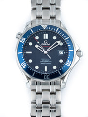 Omega Seamaster 41mm Stainless Steel Wave Dial Blue Bezel Ref 168.1630