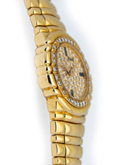 Piaget Tanagra 18k Yellow Gold Pave Diamond Dial & Bezel Sapphire Dial 16033M401D