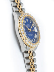 Rolex Datejust 36mm Steel & 18k Yellow Gold Jubilee Custom Blue Roman Dial & Diamond Bezel 16233