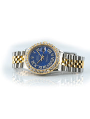 Rolex Datejust 36mm Steel & 18k Yellow Gold Jubilee Custom Blue Roman Dial & Diamond Bezel 16233