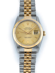 Rolex Datejust 36mm Steel & 18k Yellow Gold Jubilee Champagne Dial Ref 16233