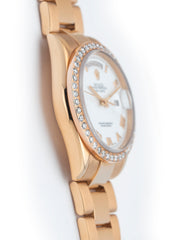 Rolex Day-Date 36mm 18k Rose Gold Custom Diamond Bezel White Roman Ref 118205