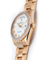 Rolex Day-Date 36mm 18k Rose Gold Custom Diamond Bezel White Roman Ref 118205