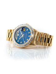 Rolex Day-Date 36mm 18k Yellow Gold President Champagne Custom Blue Lapiz Dial & Diamond Bezel Ref 18038