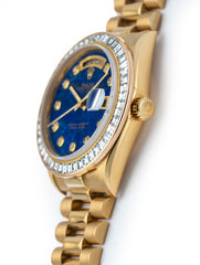 Rolex Day-Date 36mm 18k Yellow Gold President Champagne Custom Blue Lapiz Dial & Diamond Bezel Ref 18038