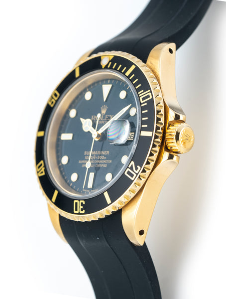 Rolex Submariner Date 40mm 18k Yellow Gold Black Dial Bezel Ref