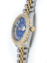 Rolex Datejust 36mm Steel & 18k Yellow Gold Jubilee Custom Blue Roman Dial & Diamond Bezel 16233