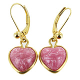 Pendientes colgantes con forma de corazón de rodocrosita de 14 quilates