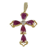 Goldkreuz aus 14 Karat Diamanten und roten Steinen