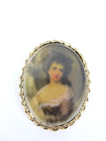 14Kt Yellow Gold Pendant Pin Brooch Vintage Victorian Portrait Lady Antique