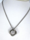 18Kt White Gold Tri-Strand Diamond Necklace Made In Italy Flower Pendant Cluster Ball