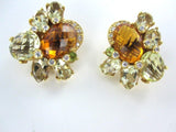 Pendientes De Clip En Oro Amarillo De 18 Quilates Con Citrino, Peridoto Y Diamantes
