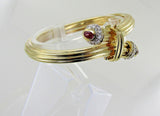 14Kt Yellow Gold Diamond & Ruby Bangle Estate Bracelet