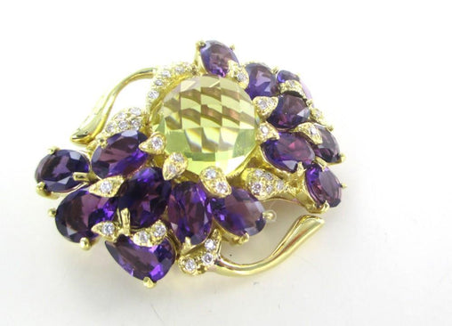 013247502 18Kt Yellow Gold Wendee & Rene Pin Brooch Pendant Diamond Citrine