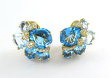 18Kt Gold Earrings Wendee & Rene Designer 32 Diamonds Blue Topaz