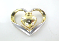 14K SOLID WHITE YELLOW GOLD PENDANT HEART CHARM 5 DIAMONDS .10 CARAT 015918334