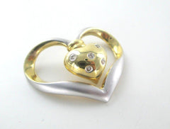 14K SOLID WHITE YELLOW GOLD PENDANT HEART CHARM 5 DIAMONDS .10 CARAT 015918334