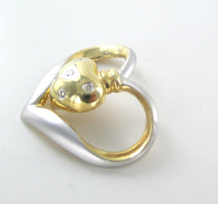 14K SOLID WHITE YELLOW GOLD PENDANT HEART CHARM 5 DIAMONDS .10 CARAT 015918334