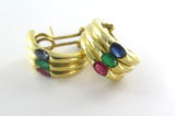 Huggies-Ohrringe aus 18 Karat Gelbgold mit Smaragd, Rubin und Saphir