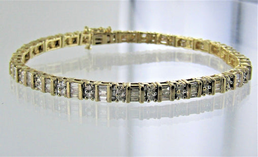 14KT YELLOW GOLD DIAMOND TENNIS STYLE BRACELET 7" 14860901