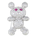 14Kt White Gold Bear With Diamonds & Rubies Pin