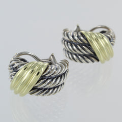 DAVID YURMAN CABLE TWIST 14KT GOLD AND STERLING SILVER EARRINGS