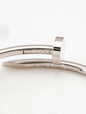 Cartier Juste un Clou Bracelet Classic Model 18k White Gold Size 16 Pouch & Cert