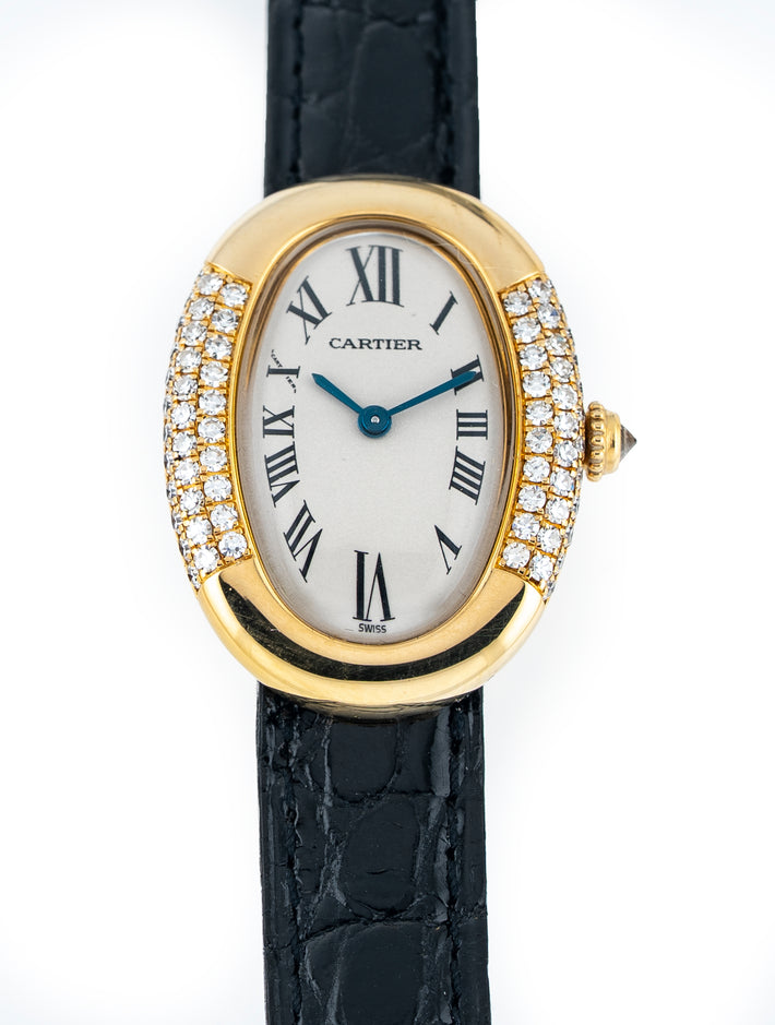 Cartier Baignoire 1920 23mm 18k Yellow Gold Black Gator Cartier Deployment Strap 18k Buckle WB500731