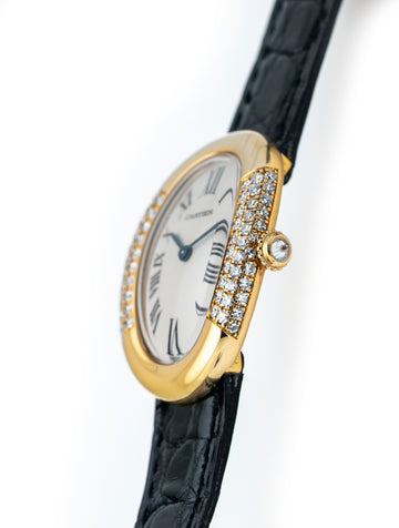 Cartier Baignoire 1920 23mm 18k Yellow Gold Black Gator Cartier Deployment Strap 18k Buckle WB500731
