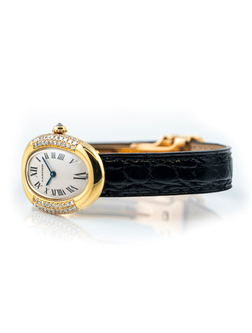 Cartier Baignoire 1920 23mm 18k Yellow Gold Black Gator Cartier Deployment Strap 18k Buckle WB500731