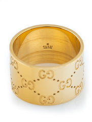 Gucci Wide Icon Logo Band 18k Yellow Gold Size 10