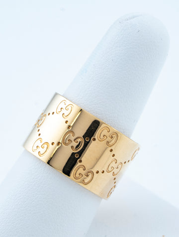 Gucci Wide Icon Logo Band 18k Yellow Gold Size 10