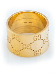 Gucci Wide Icon Logo Band 18k Yellow Gold Size 10