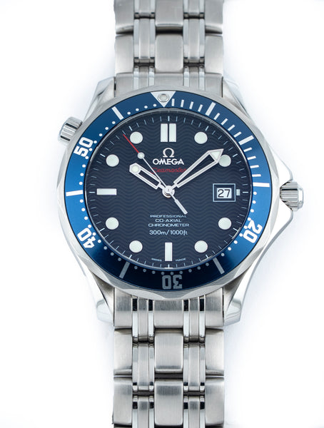 Omega Seamaster 41mm Stainless Steel  Wave Dial Blue Bezel Ref 168.1630