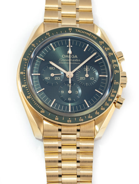 Omega Speedmaster 42mm 18k Moonshine Yellow Gold Green Dial Chronograph  310.60.42.50.10.001
