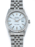 Rolex Datejust 36mm Stainless Steel White Dial Custom Diamond Bezel Ref 16030