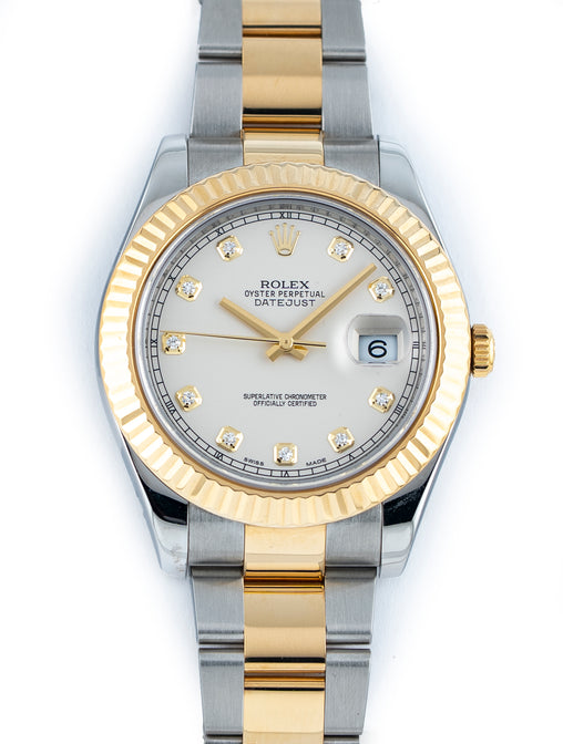 Rolex Datejust II 41mm 18k Yellow Gold & Stainless Steel Oyster Diamond Dial 116333