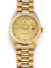 Rolex Day-Date 36mm 18k Yellow Gold President Champagne Dial Ref 18038